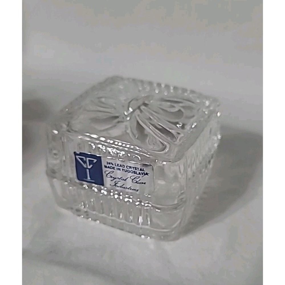 Yugoslavia Crystal Clear Indrustries 24% Lead Crystal Square Lidded Trinket Box